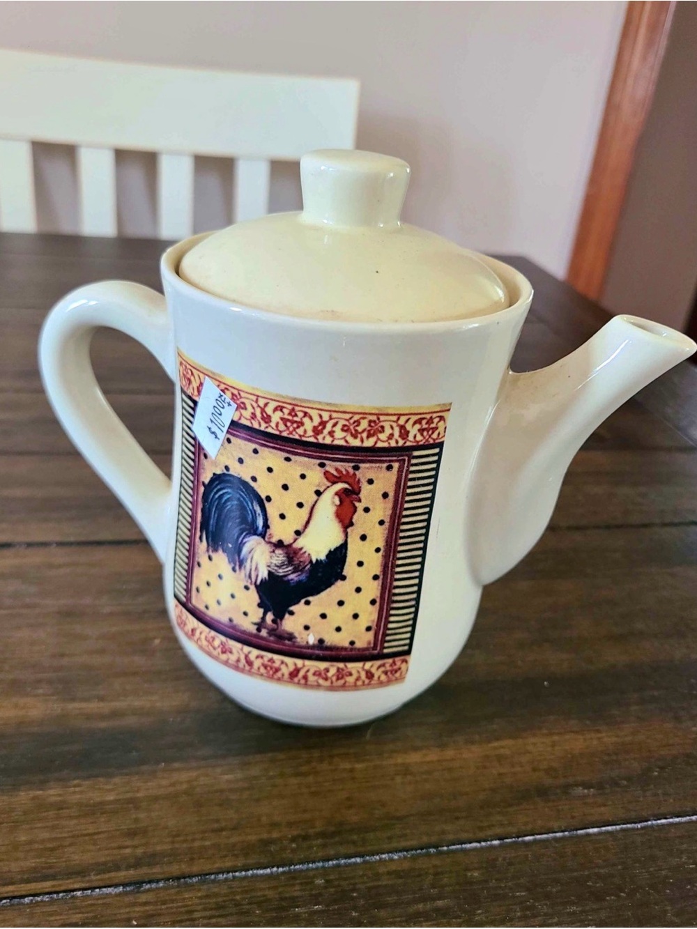 Cream Ceramic Teapot with Rooster Motif